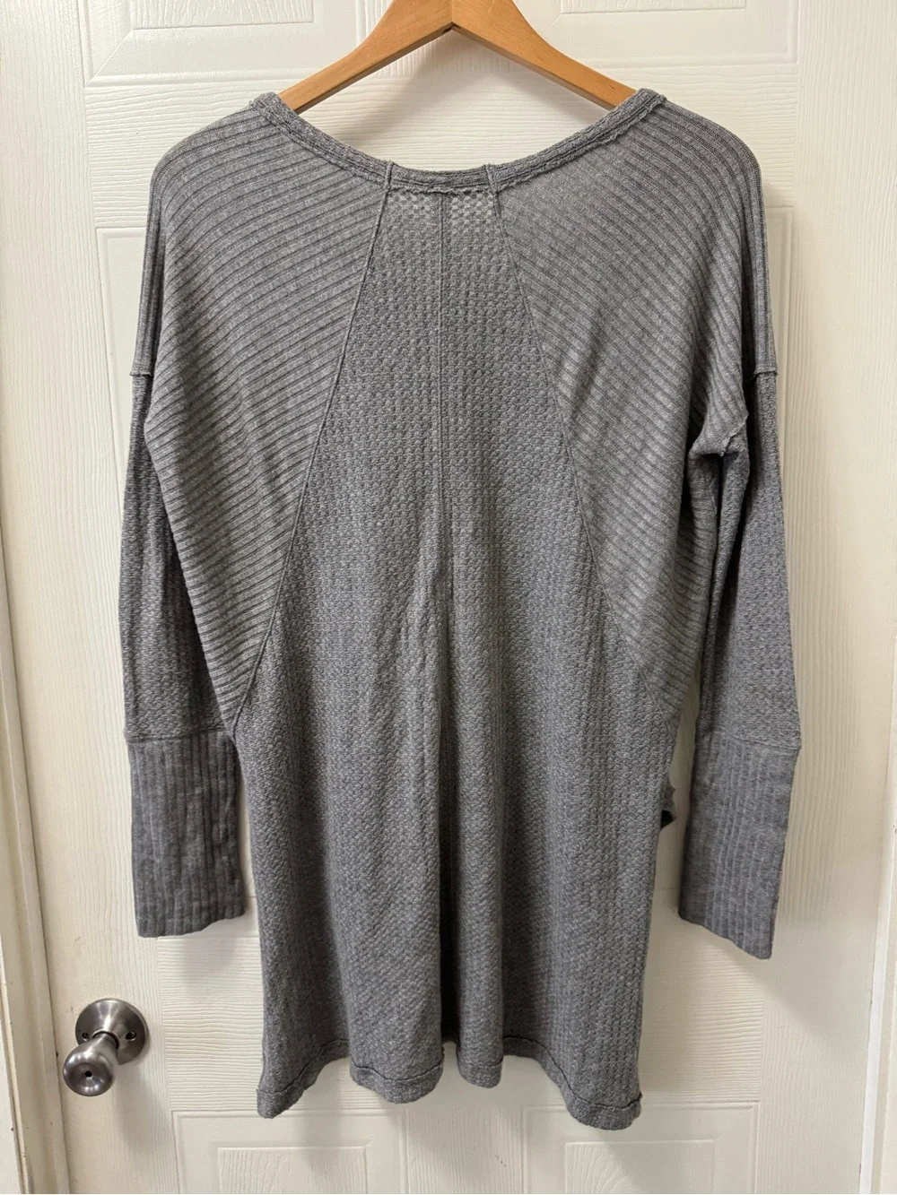 Free People Heather Gray Ribbed Waffle Knit Pullover